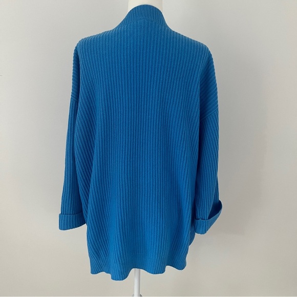 $489 Nap oversized PLUSH CASHMERE RIB-KNIT CARDIGAN IN CORNFLOWER BLUE Sz S *S22 - Picture 4 of 5